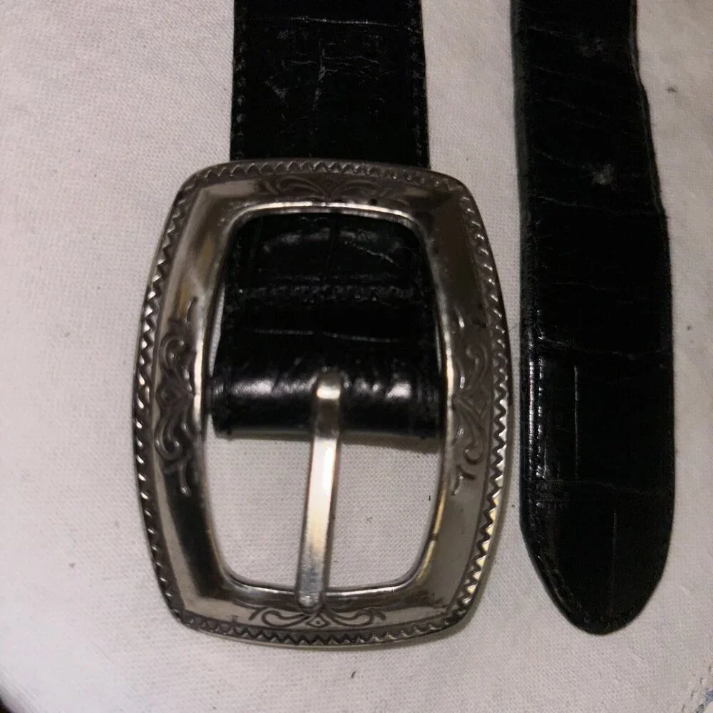 Vintage Brighton‎ 1996 Brown/Black Leather Belt Silver Buckle Embellished M23903